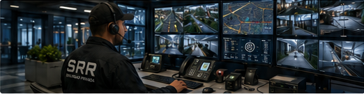 Operador de Guarda Virtual SRR supervisando cámaras, mapas y accesos